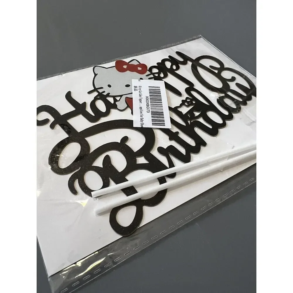 Hello Kitty Cake Topper Laser Cut Cat Face Kitten Black Glittery Birthday Party